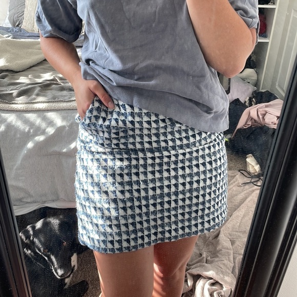 LOFT Tweed Triangle Blue and White Pencil Skirt with Pockets - Picture 1 of 7